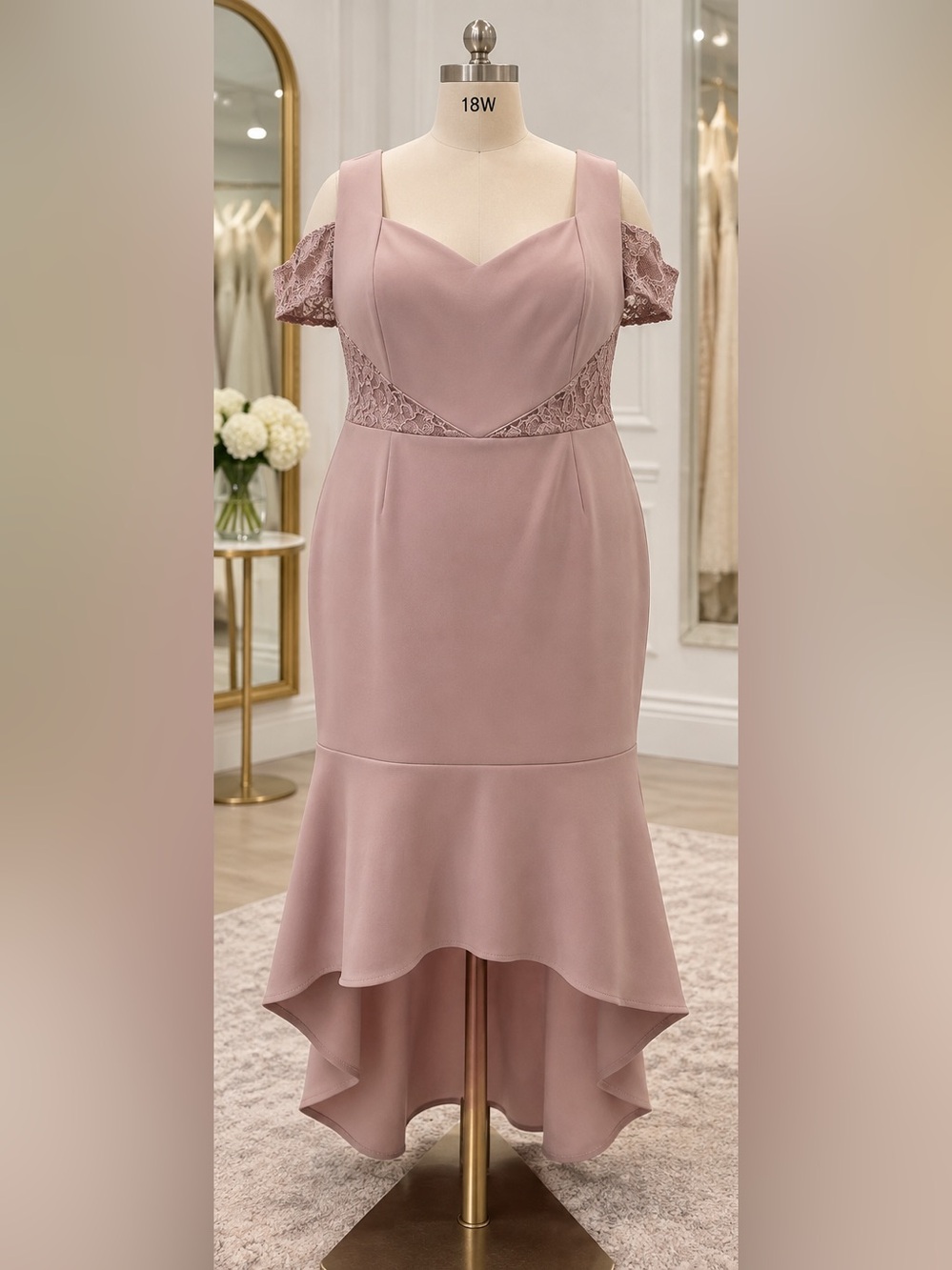 En Focus Studio Blush Pink Lace High-Low Dress Size 18W NWOT